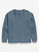 Image number 1 showing, Oversized Long-Sleeve Waffle Knit Henley T-Shirt for Boys