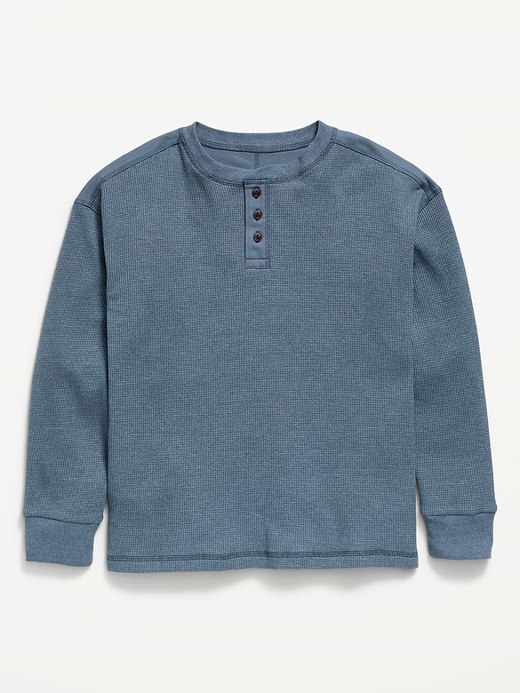 Oversized Long-Sleeve Waffle Knit Henley T-Shirt for Boys