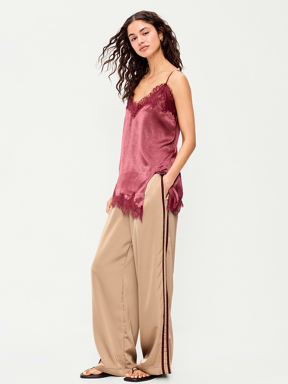 High-Waisted Satin Track Pants