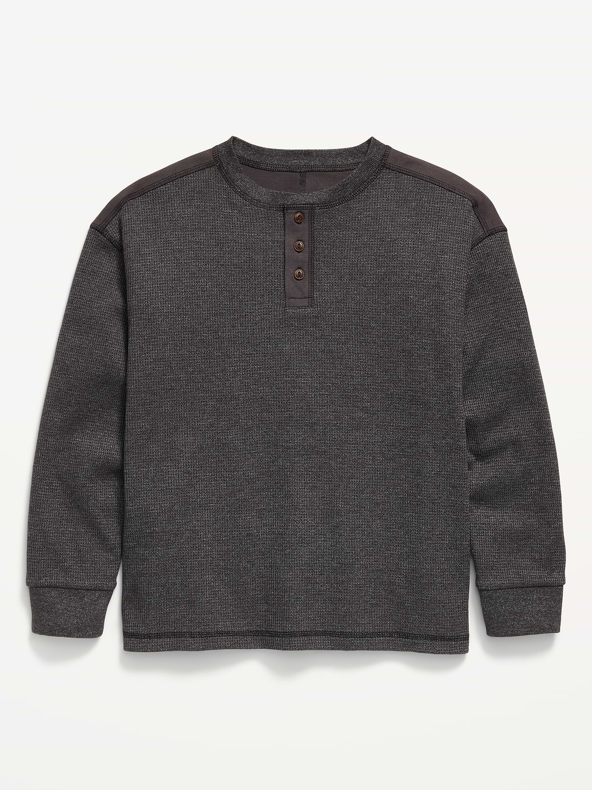 Image number 1 showing, Oversized Long-Sleeve Waffle Knit Henley T-Shirt for Boys