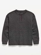 Image number 1 showing, Oversized Long-Sleeve Waffle Knit Henley T-Shirt for Boys