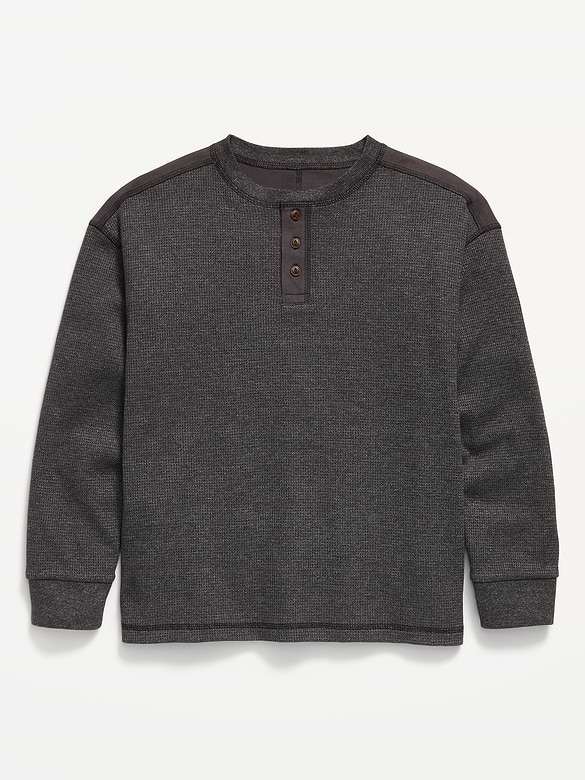 Oversized Long-Sleeve Waffle Knit Henley T-Shirt for Boys
