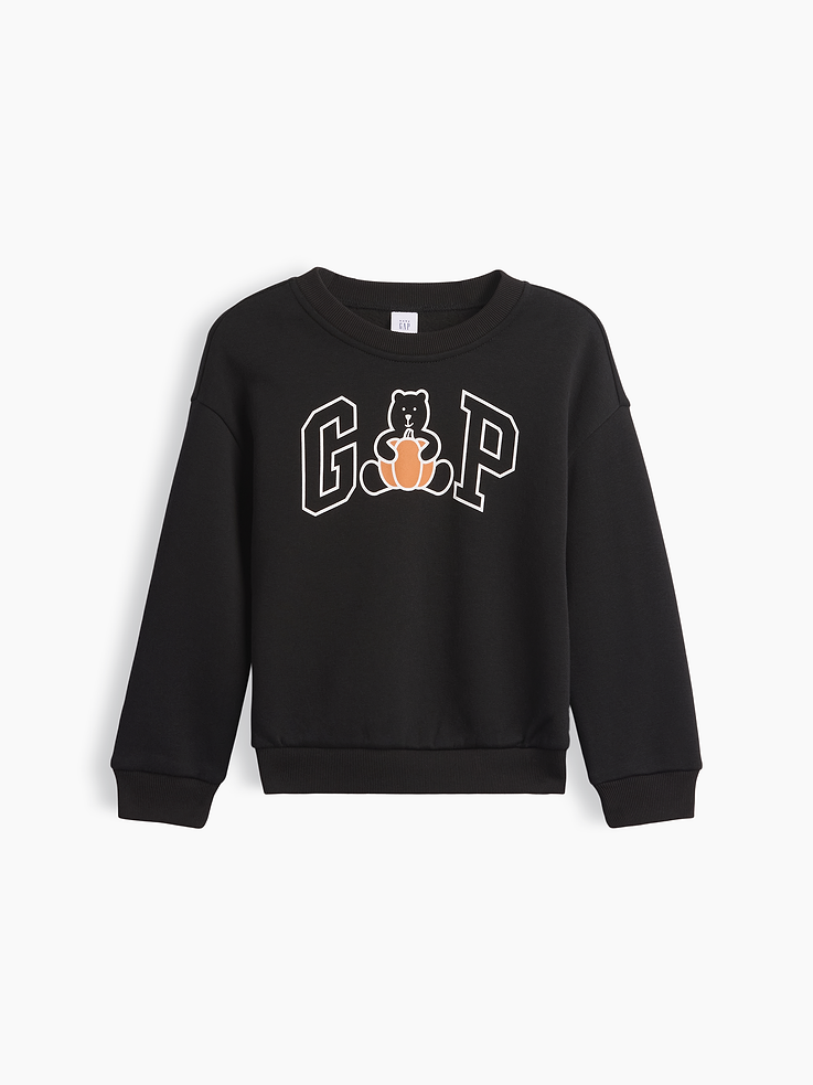 Image 1 of 3, Soft, comfy fleece., Dropped shoulder, long sleeves with banded cuffs., Crewneck., Gap logo with graphic at front., Banded hem., Product #1178943