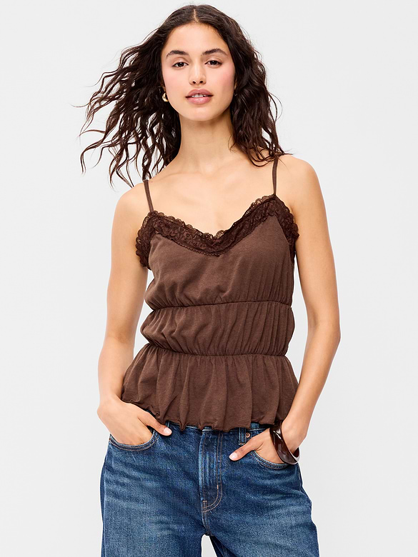 Lace-Trim Smocked-Waist Tank Top