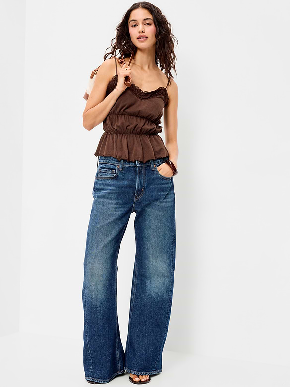 Lace-Trim Smocked-Waist Tank Top