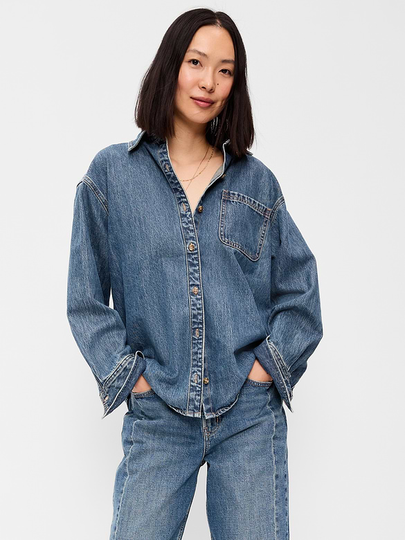 Oversized Boyfriend Button-Down Jean Shirt