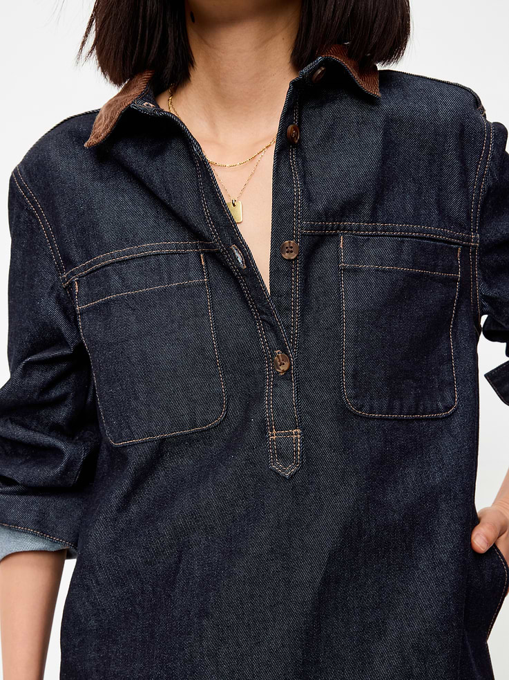 Image number 6 showing, Long-Sleeve Denim Mini Shirt Dress