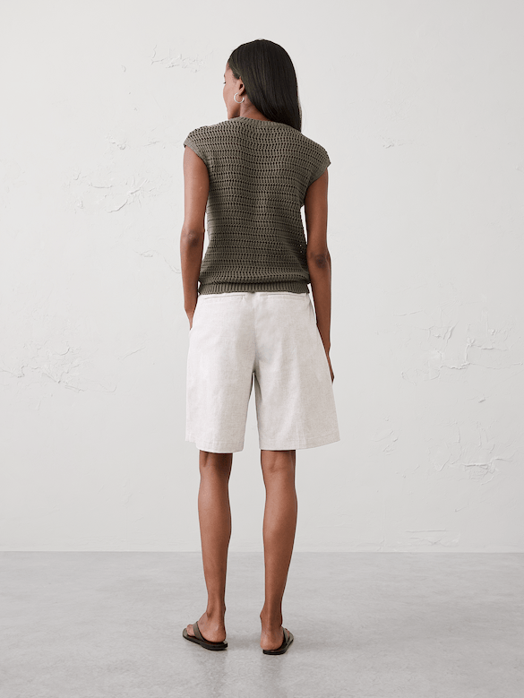 High-Rise Linen-Blend Bermuda Short