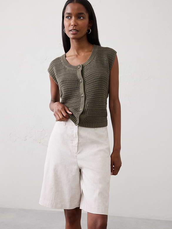 High-Rise Linen-Blend Bermuda Short