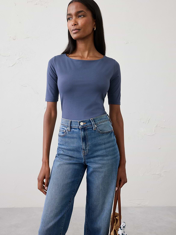 Soft Stretch Elbow-Sleeve Top