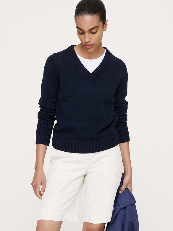 Larkspur Cotton-Silk V-Neck Sweater