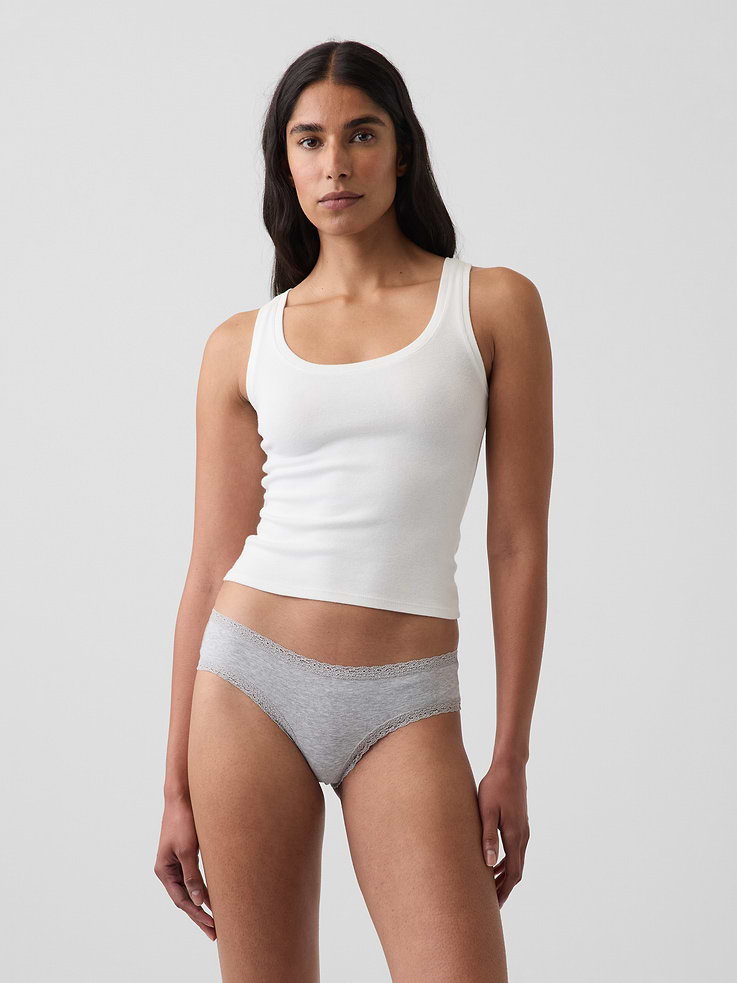 Image number 1 showing, SoftMade Organic Stretch Cotton Lace-Trim Cheeky Hipster