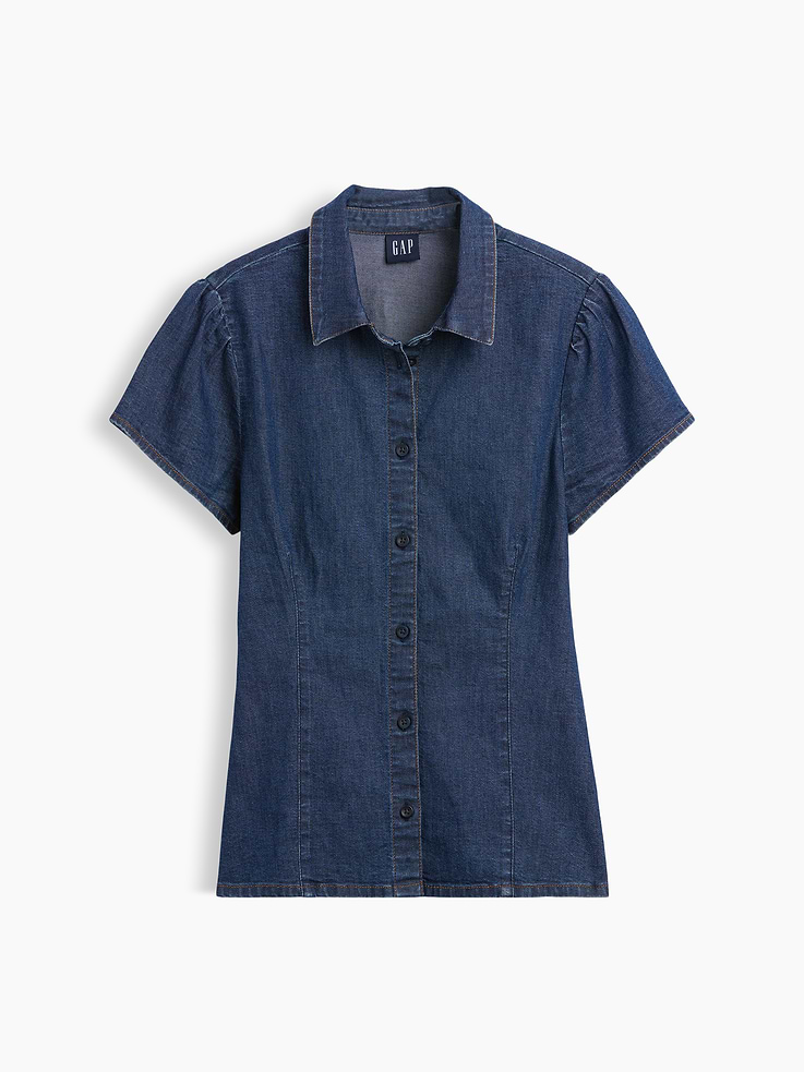 Image number 5 showing, Denim Cap-Sleeve Shirt