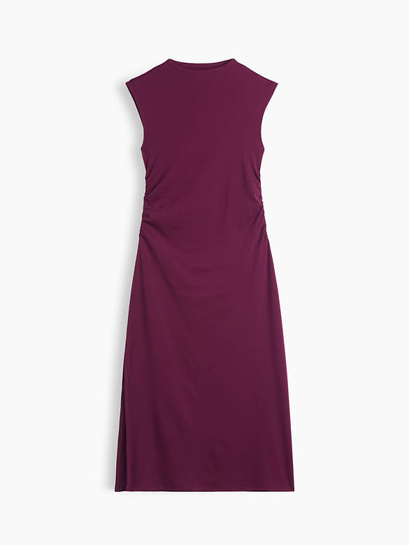 Modern Ribbed Sleeveless Mockneck Midi Dress
