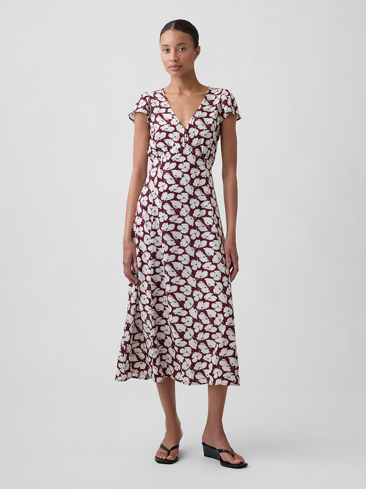 Image number 1 showing, Flutter Sleeve V-Neck Midi Dress