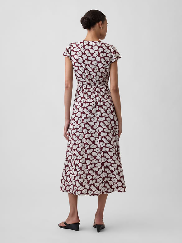 Flutter Sleeve V-Neck Midi Dress