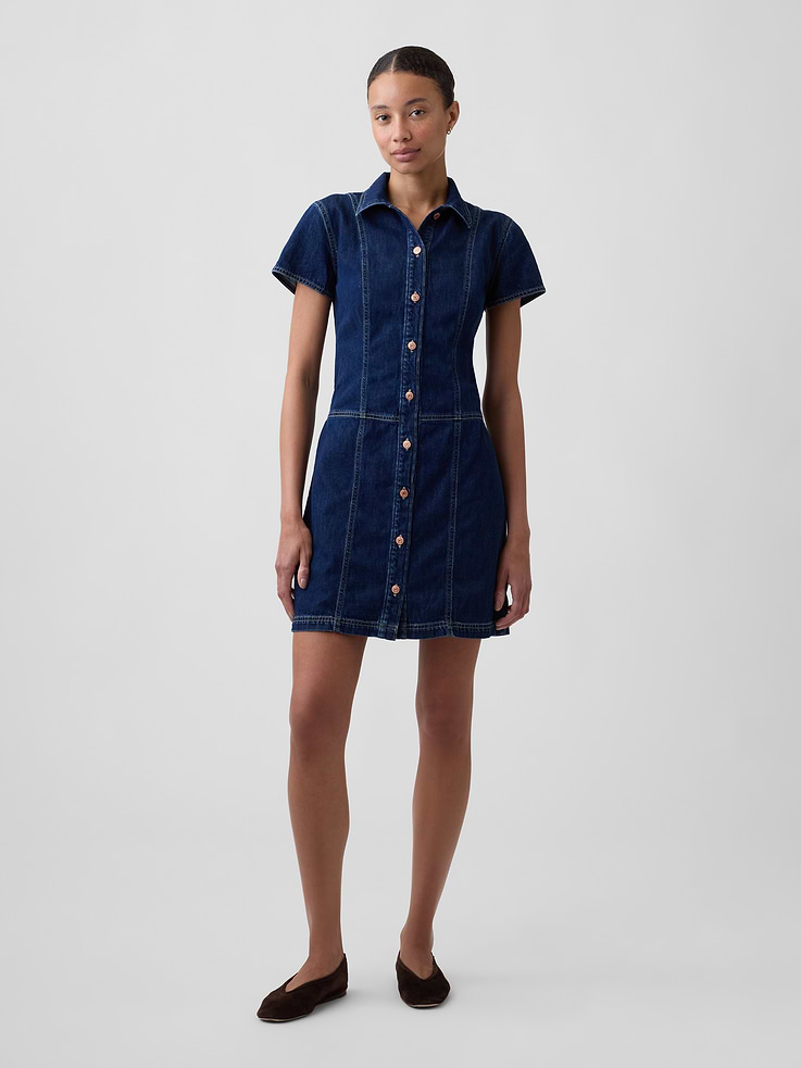 Image number 1 showing, Denim Button-Front Mini Dress