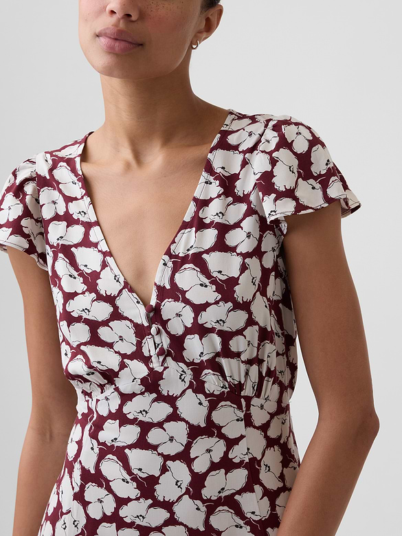 Flutter Sleeve V-Neck Midi Dress