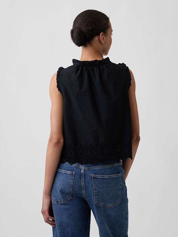 Relaxed Sleeveless Button-Up Top