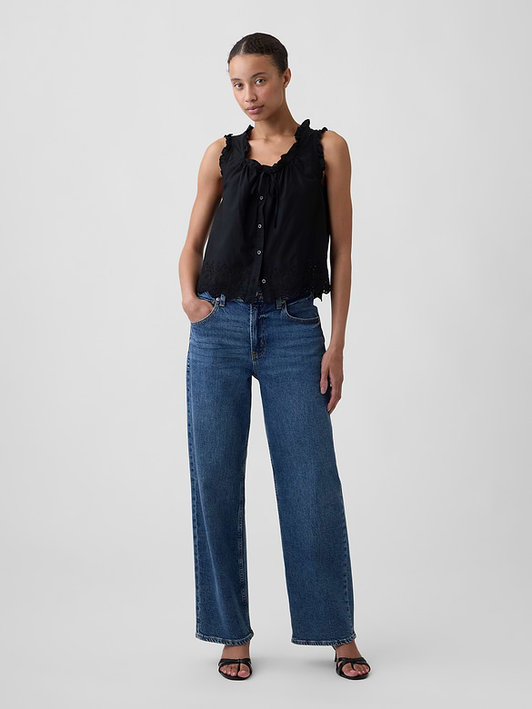Relaxed Sleeveless Button-Up Top