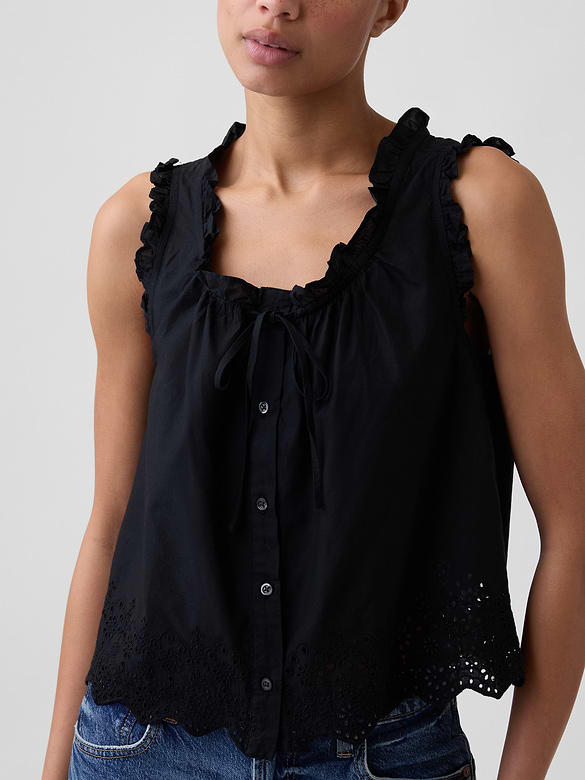 Relaxed Sleeveless Button-Up Top