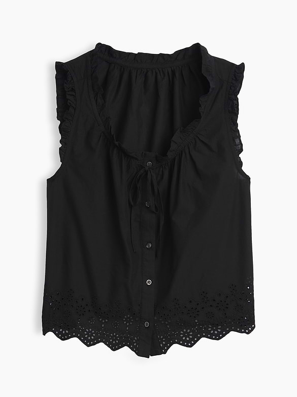 Relaxed Sleeveless Button-Up Top
