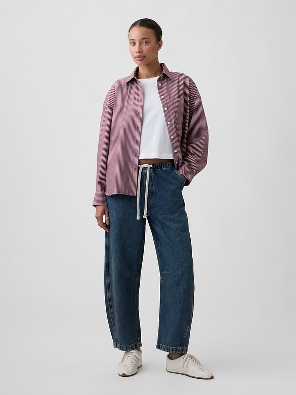 Mid Rise SuperSoft Pull-On Barrel Jeans