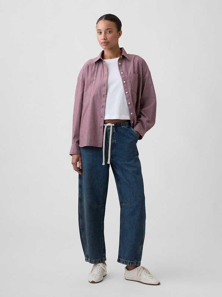 Image number 1 showing, Mid Rise SuperSoft Pull-On Barrel Jeans