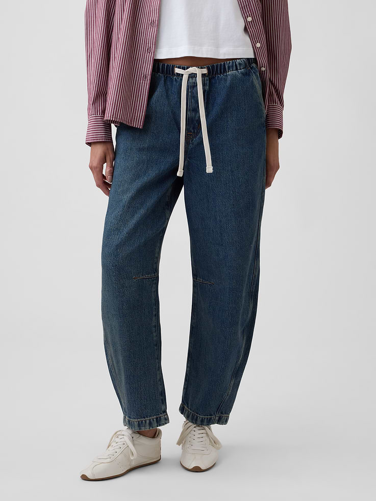 Image number 2 showing, Mid Rise SuperSoft Pull-On Barrel Jeans