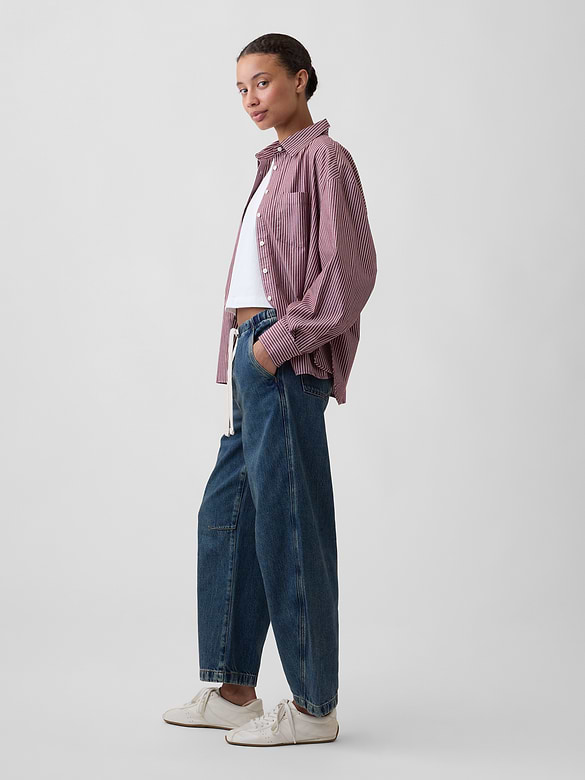 Mid Rise SuperSoft Pull-On Barrel Jeans