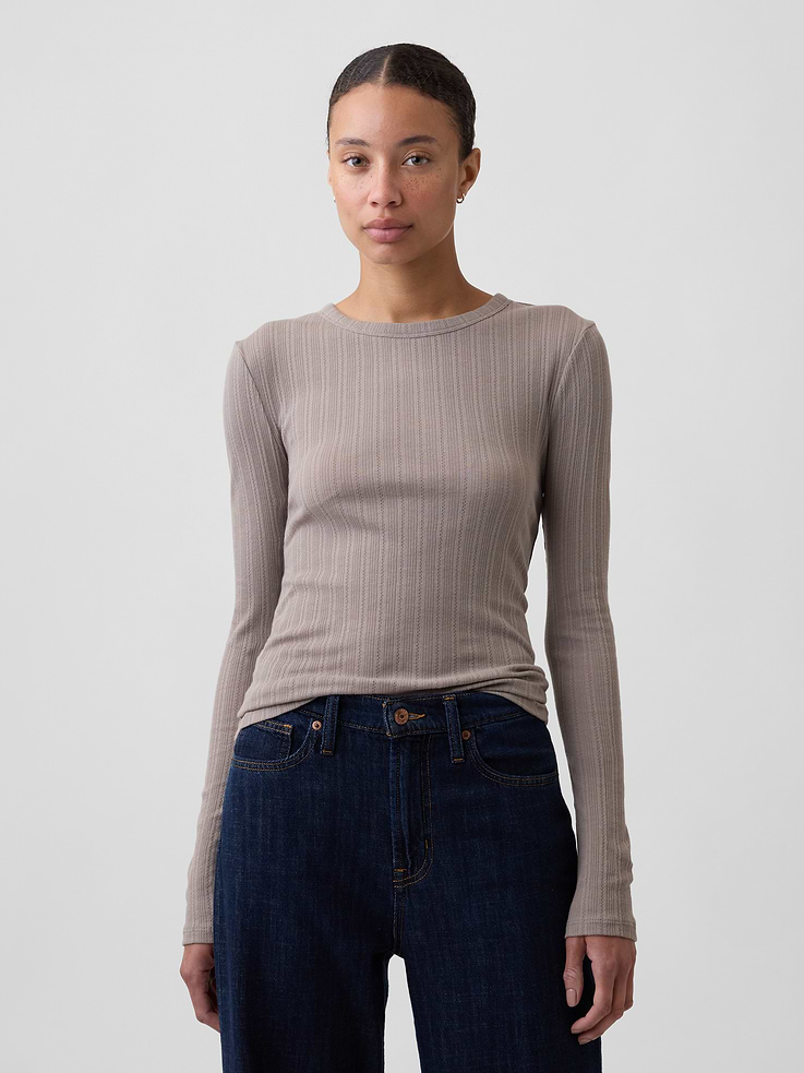 Image number 1 showing, Essential Ribbed Pointelle T-Shirt