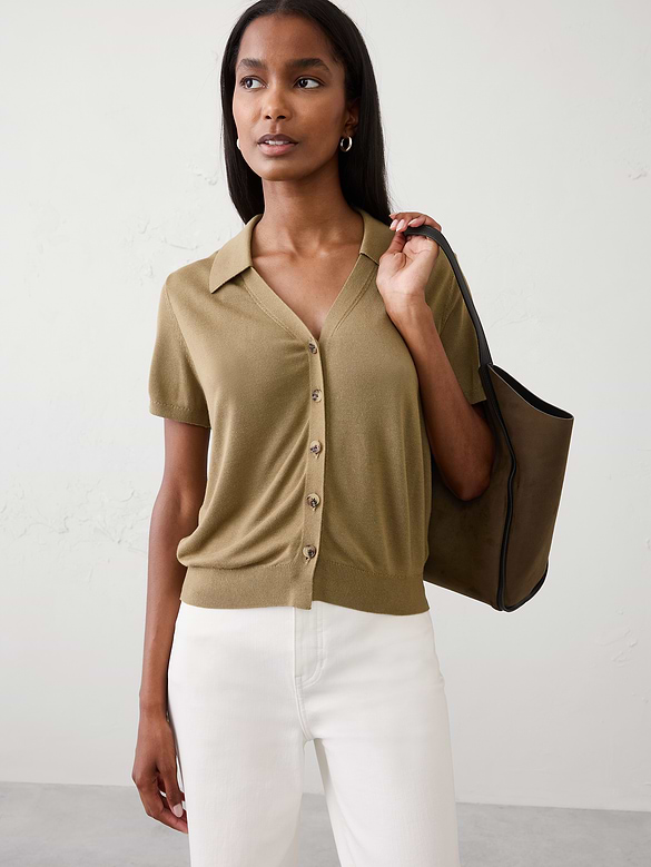 Button-Down V-Neck Sweater Polo