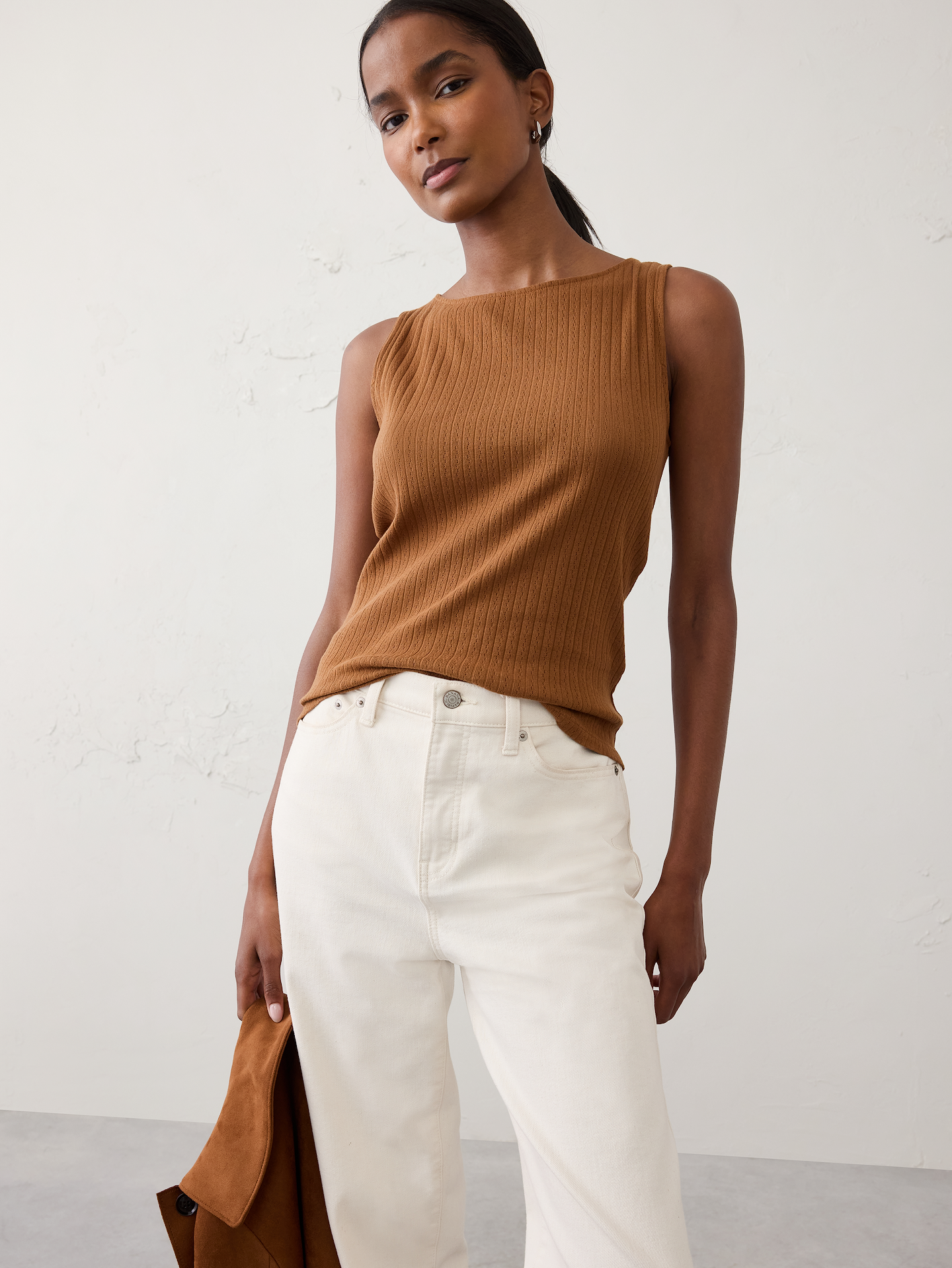 Image number 1 showing, Pointelle Ribbed Boatneck Top