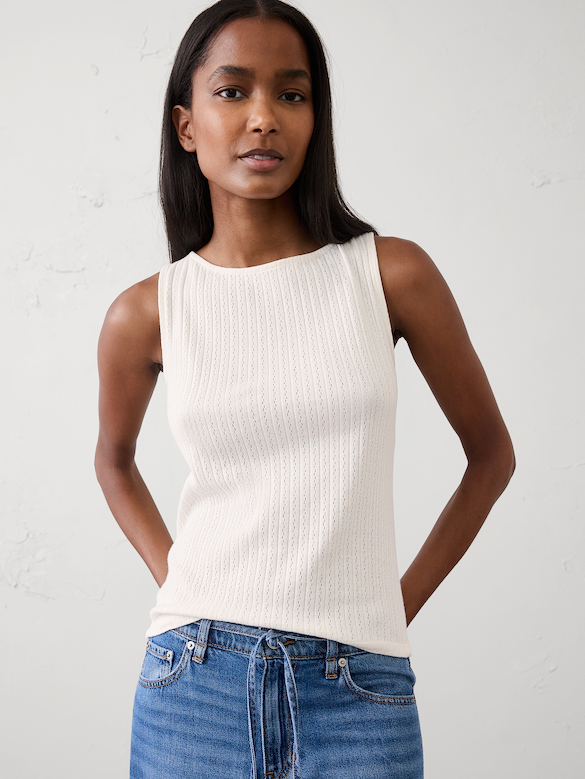Pointelle Ribbed Boatneck Top