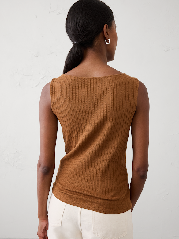Pointelle Ribbed Boatneck Top