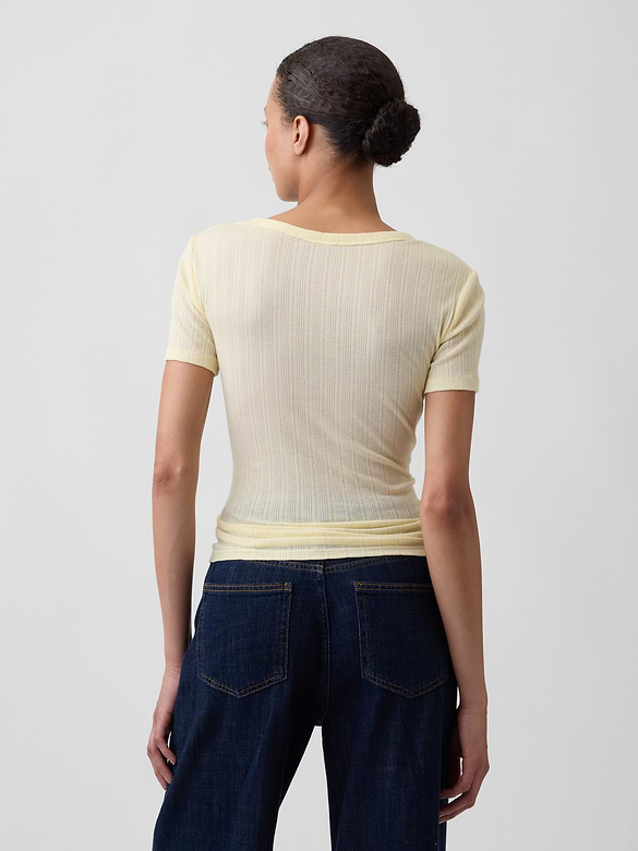 Ribbed Pointelle Crewneck T-Shirt
