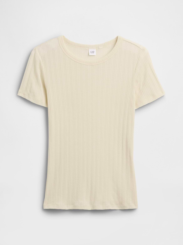 Ribbed Pointelle Crewneck T-Shirt