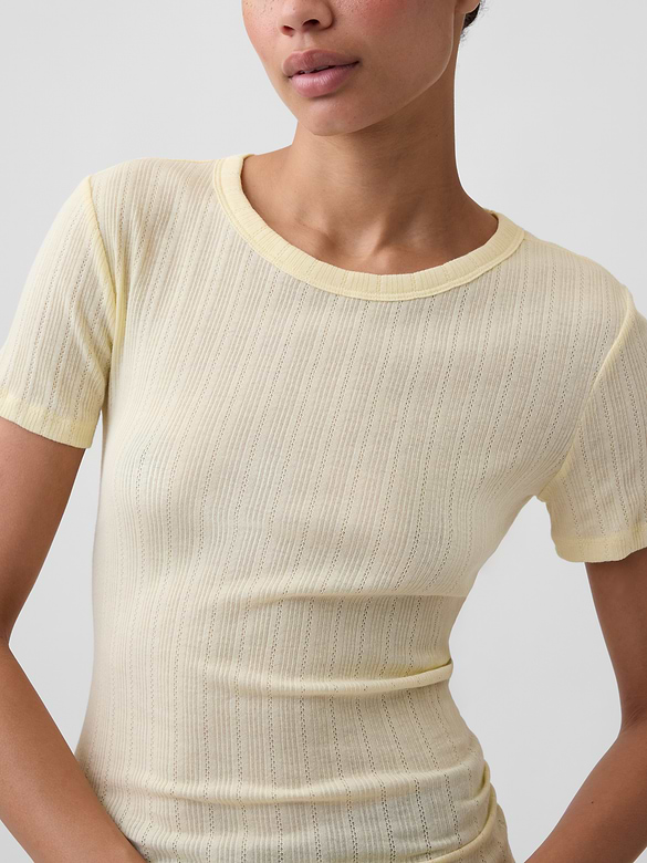 Ribbed Pointelle Crewneck T-Shirt