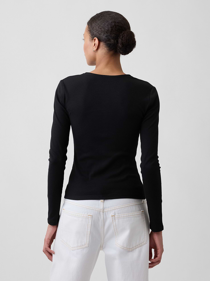 Image number 2 showing, Fitted Ribbed V-Neck Top