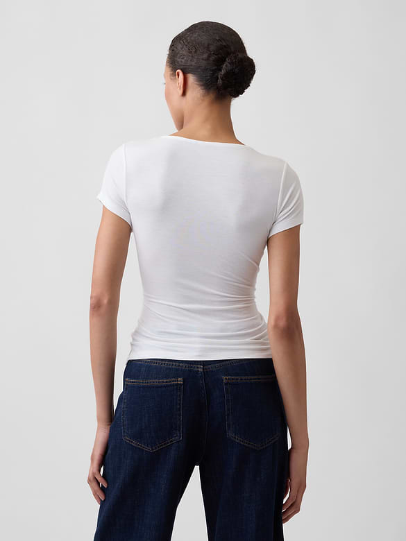 Stretch Jersey Cowl-Neck Top