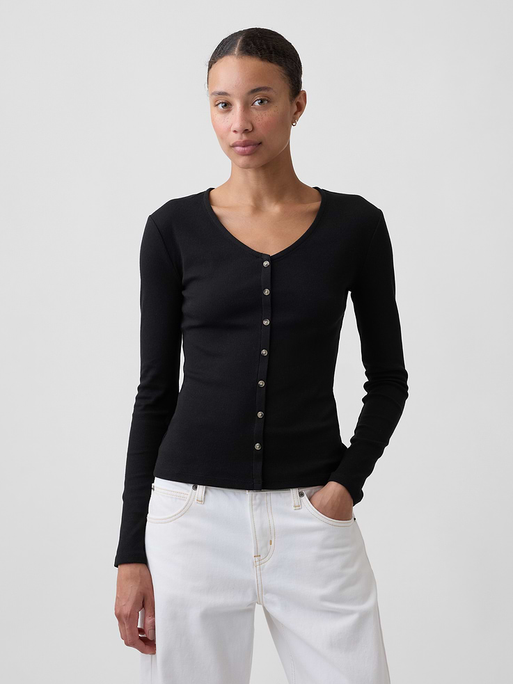 Image number 1 showing, Fitted Ribbed V-Neck Top