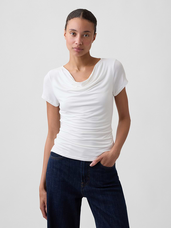 Stretch Jersey Cowl-Neck Top