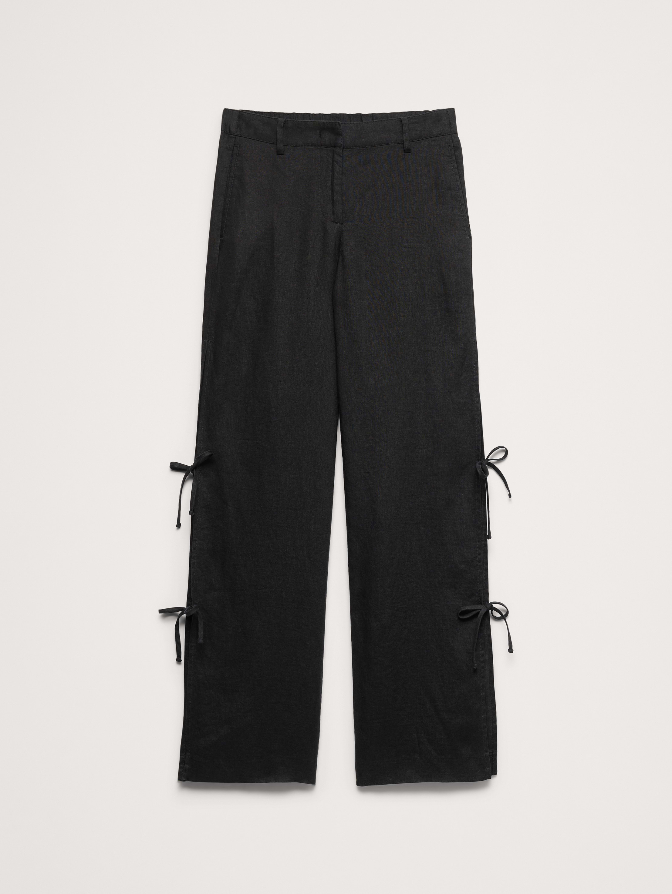 L'image numéro 5 présente Pantalon jambe large de tous les jours en lin à nouer sur le côté