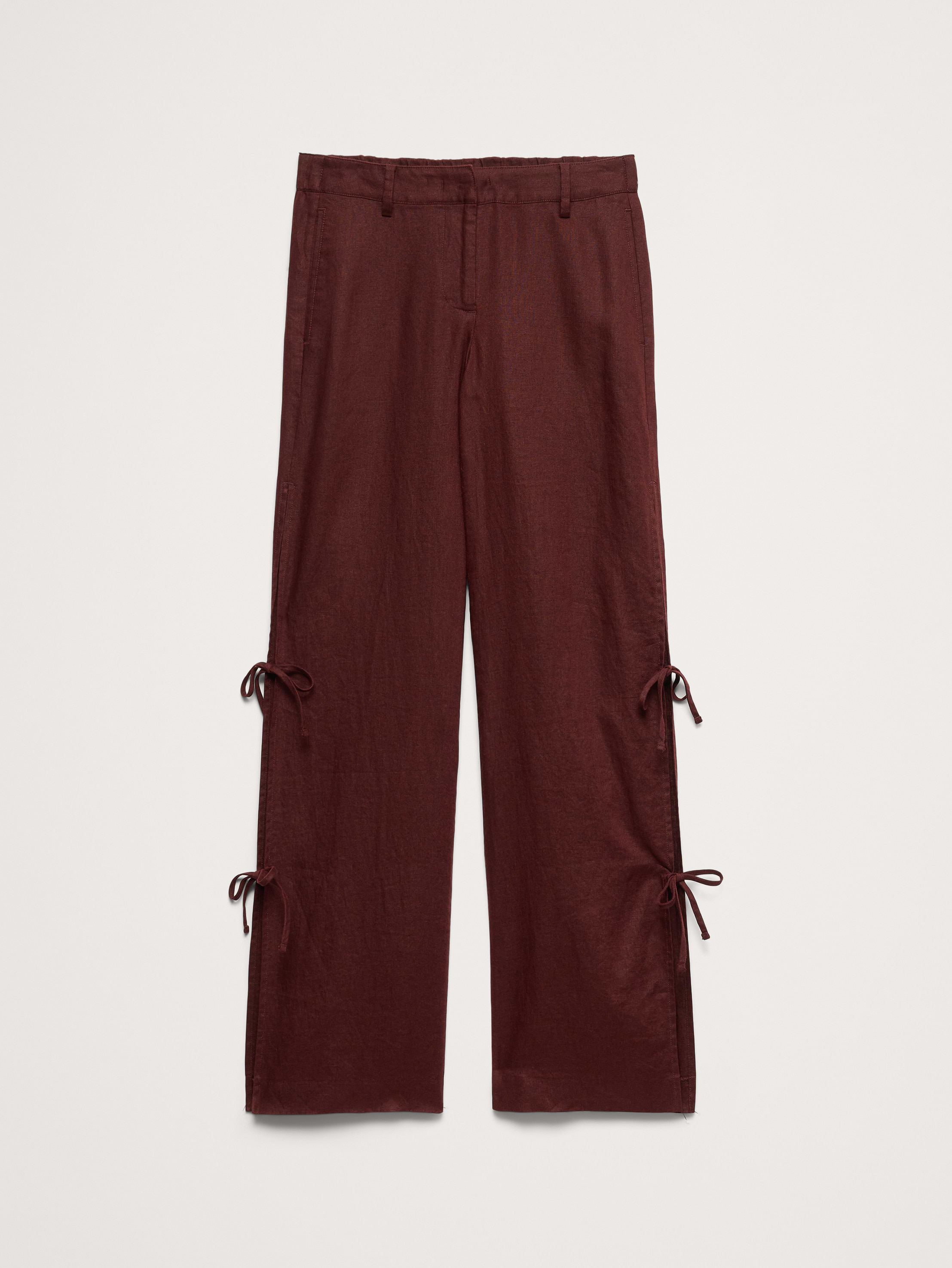 L'image numéro 8 présente Pantalon jambe large de tous les jours en lin à nouer sur le côté