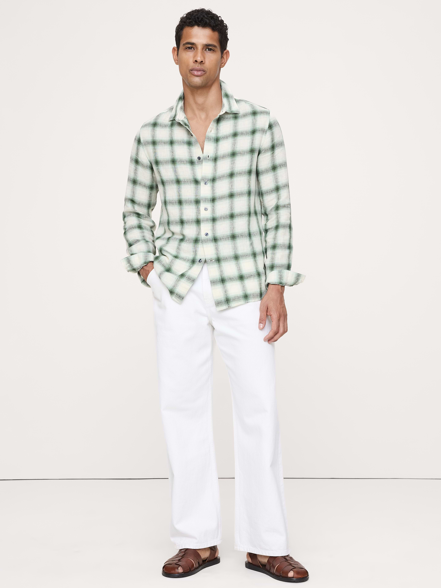 Image number 1 showing, Standard-Fit Plaid Linen-Cotton Shirt