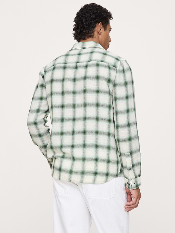 Chemise à coupe standard en lin et coton à carreaux