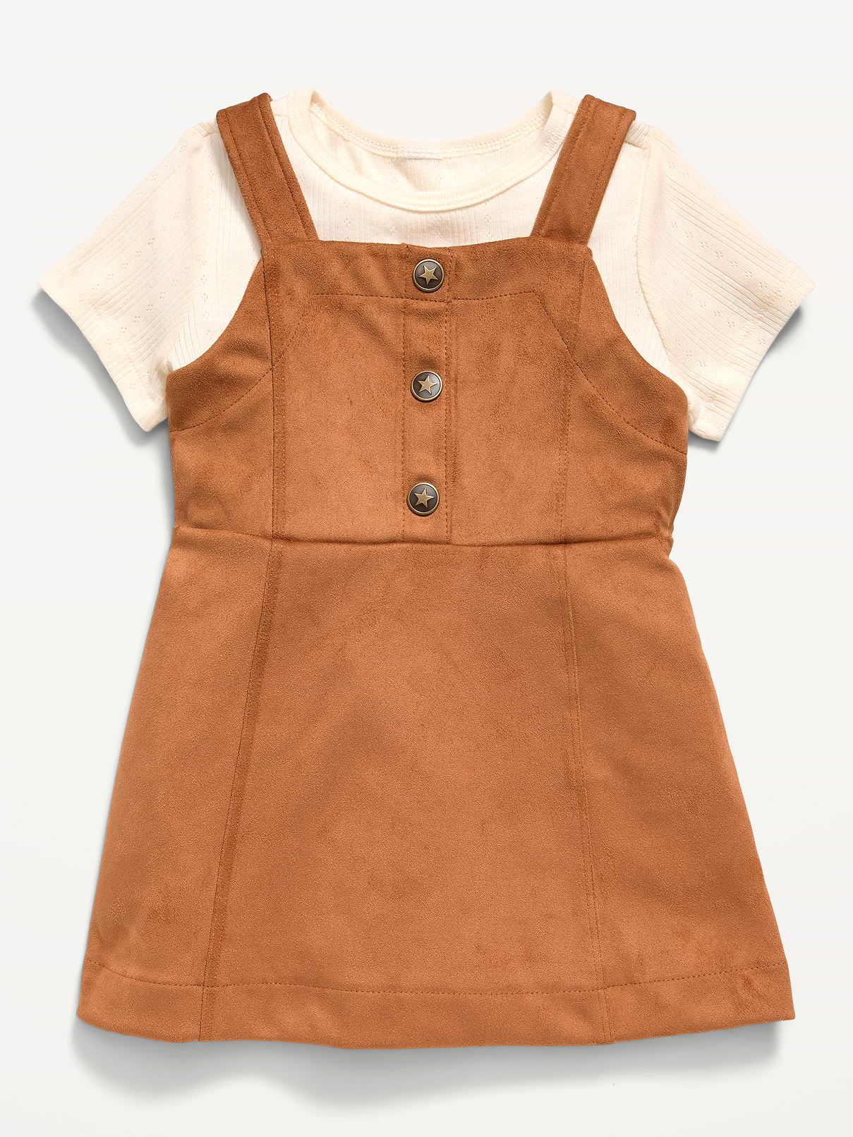 L'image numéro 1 présente Ensemble robe sans manches et t-shirt en suédine pour toute-petite
