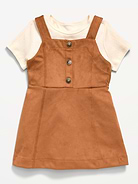 L'image numéro 1 présente Ensemble robe sans manches et t-shirt en suédine pour toute-petite