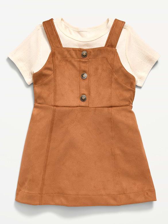 Sleeveless Faux-Suede Dress and T-Shirt Set for Toddler Girls