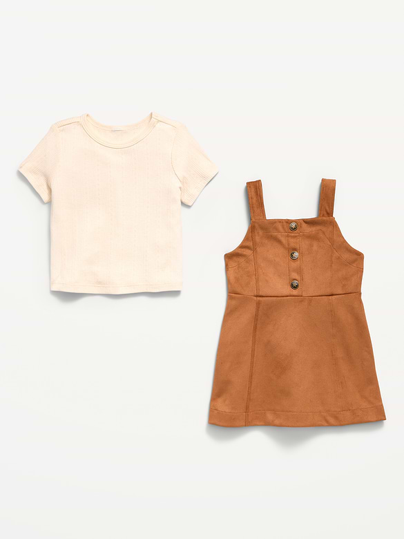 Sleeveless Faux-Suede Dress and T-Shirt Set for Toddler Girls